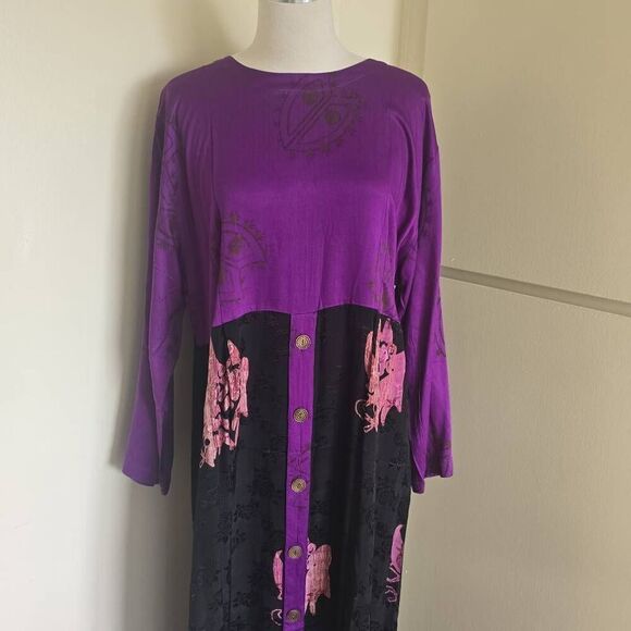 Kusnadi Wearable Art Dress/Tunic, Purple, Blk, Ethnic Prt, Tribal,Boho, NWT, L - Picture 2 of 10